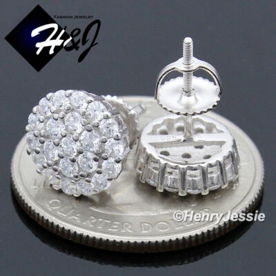 925 STERLING SILVER 10MM ICY BLING CZ GOLD PLATED/SILVER ROUND STUD EARRING*E212 - Image 1 of 2