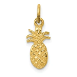 14k Yellow Gold Hawaiian Pineapple Tropical Fruit Polished Charm Pendant - Picture 1 of 4
