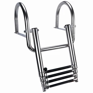 Stainless Steel Telescopic 4 Steps Boat Ladder Platform Swim Poontoon Ladder - Picture 1 of 8