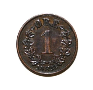 S8 - Norway 1 Ore 1893 Almost Uncirculated Copper Coin *** Nice Coin - Picture 1 of 2
