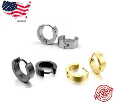 Aretes tipo argolla enchapados en plata para hombre elegantes plata oro negro Foto 1 de 4