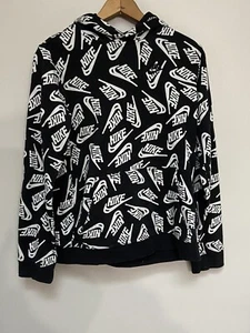 Nike Youth Hoodie Sweatshirt Long Sleeve Athletic Spell Out Black White XL - Picture 1 of 8