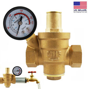 DN15 Brass 1/2'' Water Pressure Regulator Reducer Adjustable With Gauge Meter US