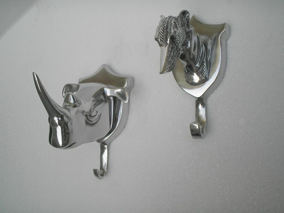 Aluminium wall mount Greyhound  & Rhino Head coat hooks set of 2 pcs au* - Image 1 of 2