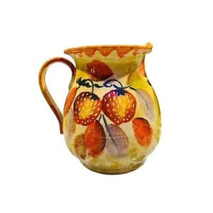 Vintage Hand Painted Italian Fruit Pattern Ceramic Pitcher Hand Made in Italy Pe - Picture 1 of 5