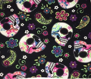 Black Multi Day Of The Dead Sugar Skulls DBL Sd Wirenose Facemask. Made In USA. - Picture 1 of 5