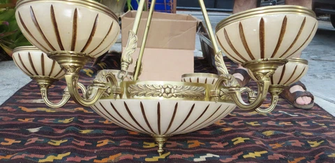 Large bronze and Alabaster Chandelier Cover