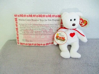 1993 Ty Beanie Baby Valentino Toys for tots limited Edition Tag 1 out 5500 /CERT - Image 1 of 4