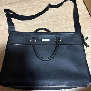 Burberry Black Leather Business Bag Shoulder Strap Metal Logo Used - Picture 1 of 4