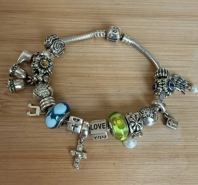 "Brazalete Pandora 925 Ale 12 dijes 3 clips plata oro Murano recuerdos 7,5"" 67 g" Foto 1 de 4