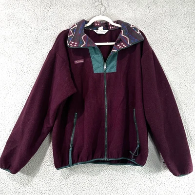 Vintage Columbia Fleece Zip Up Jacket Mens L Pine Green Burgundy USA Outdoor - Image 1 of 4