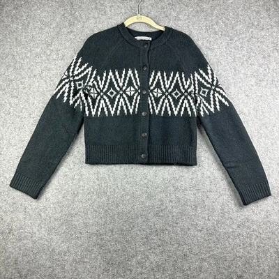 Abercrombie & Fitch Fair Isle Cardigan Sweater Womens XS Black Nordic Crew Boho - Image 1 of 4