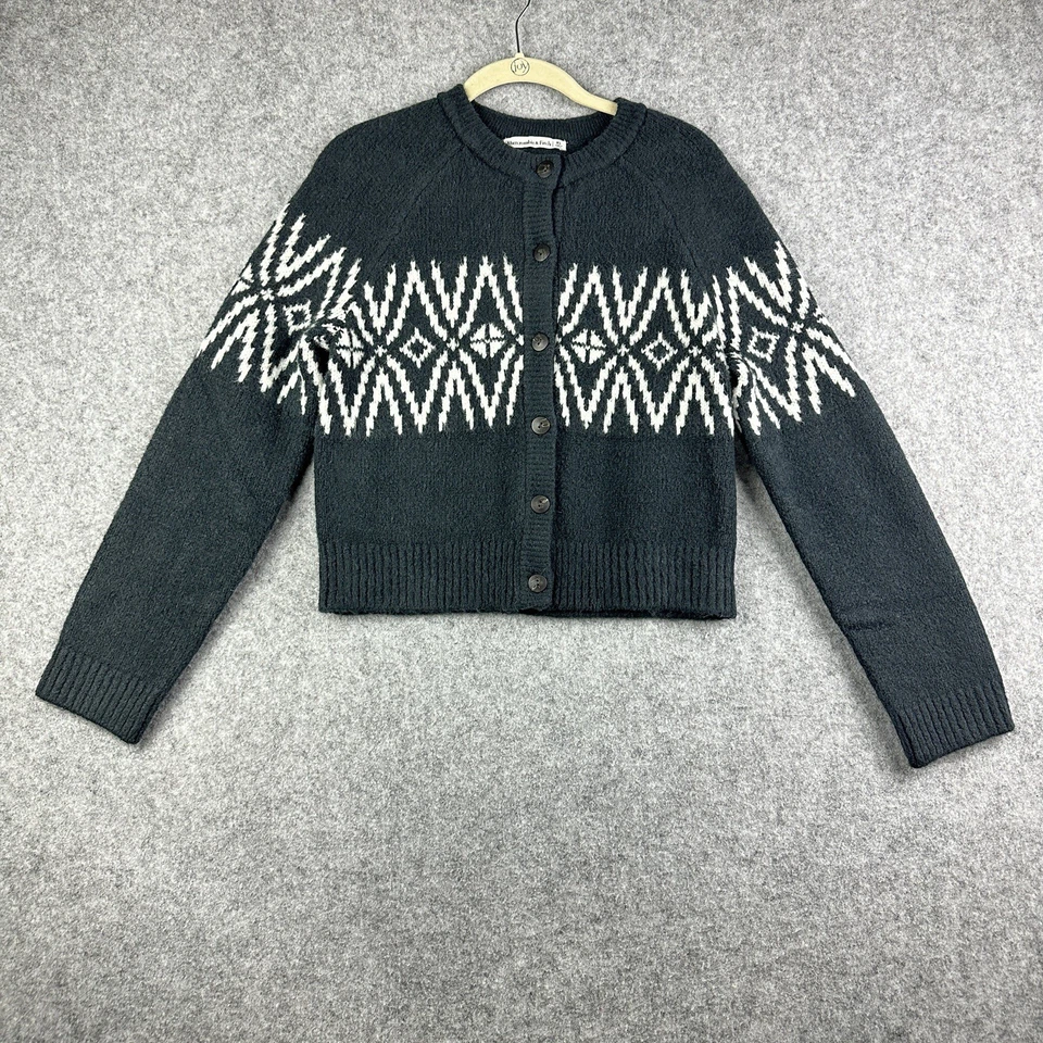 Cárdigan Suéter Abercrombie & Fitch Fair Isle para Mujer XS Negro Nórdico Crew Boho Foto 1 de 4