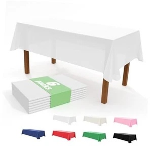 6 Pack White Disposable Tablecloth - Waterproof Plastic Table Cloth for 6 - Picture 1 of 7