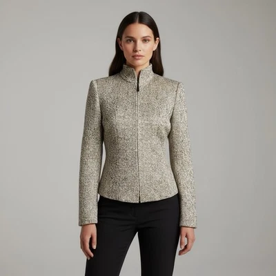 Akris Silk Textured Print Zip Front Blazer Size 14 US 46 FR - Image 1 of 4