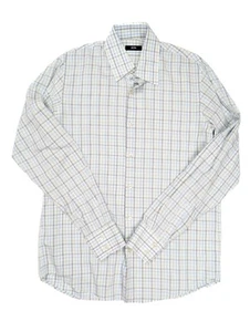 Hugo Boss White Blue Green Check Button Long Sleeve Men's Neck Size 15.5 / 34-35 - Picture 1 of 6