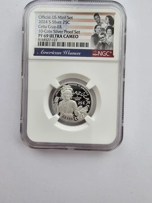 SILVER CELIA CRUZ PF69 2024 S ULTRA CAMEO WASHINGTON QUARTER GRADED NGC AG COIN  - Image 1 of 4