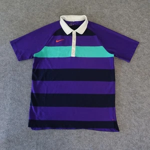 VINTAGE Nike Polo Shirt Mens Large Purple Teal Striped Swoosh Logo Rugby Golf VT - Picture 1 of 13