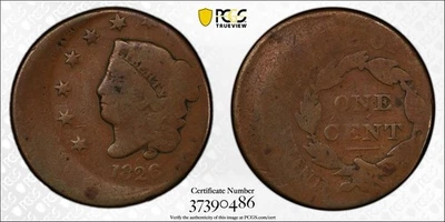 1826 1C G04 PCGS Mint Error 20% Off-Center Matron Head Large Cent - Image 1 of 3