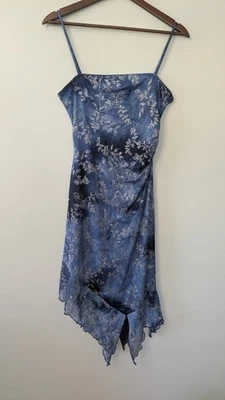 Vestido Tabú De Colección Y2K Hada Grunge Floral Asimétrico Azul Brillante Plata M Foto 1 de 4