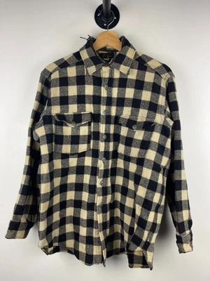 Vintage 50s LL Bean Black & White Plaid Wool Flannel Button Up Shirt Size M - Image 1 of 4