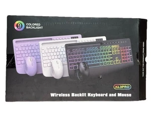Wireless Keyboard and Mouse Combo, 9 Backlit Effects, Wrist Rest, Phone Holder, - Picture 1 of 12