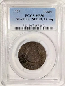 1787 P Fugio Cent PCGS VF-30 BN 4 Cinquefoils - Picture 1 of 2