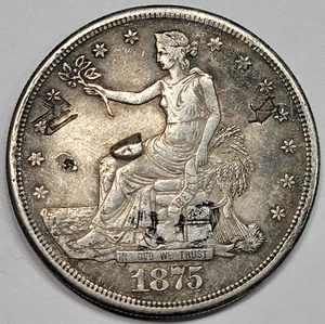 1875 S Trade Silver Dollar $1 Chopmarked US Silver Type Coin Wow *K26 - Picture 1 of 2