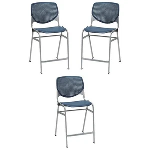 Home Square Plastic Counter Stool in Navy - Set of 3 - Picture 1 of 7