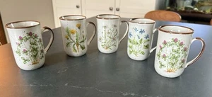 Vintage Takahashi floral wildflower speckled mug set of five - Picture 1 of 5