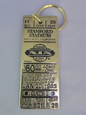 Vintage Key Chain Super Bowl 1985 XIX SF 49er Championship Ticket Brass Stanford - Image 1 of 3