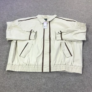 Wild Fable Jacket Womens 2X Beige Brown Contrast Piping Bomber Zip Snap Hem - Picture 1 of 17