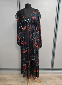 Coast silk blend V-neck midi dress size 12 black multicolour floral print BNWT - Picture 1 of 12