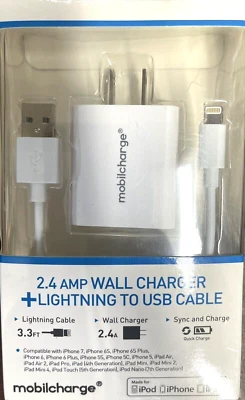Mobilcharge 2.4 Amp Wall CHARGER + CONNECT TO USB For iPod, iPhone, iPad - Image 1 of 2