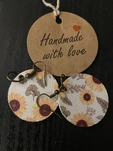 Flower Print Small Circle 1.25 Inch Earrings Handmade In Tennessee - Picture 1 of 1