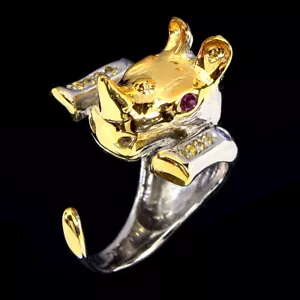 Anillo De Plata Esterlina 925 Con Granate Rodolita Y Zafiro Rhinoceros Talla 10 - Imagen 1 de 9