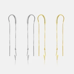 Lightning Bolt Threaders Earrings (925 Silver) Silver or Gold Hanging Gift - Picture 1 of 8