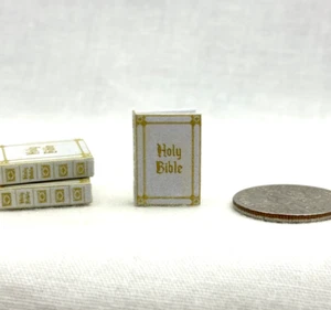 1:24 Scale WHITE HOLY BIBLE Dollhouse Miniature Book 1/2" Scale - Picture 1 of 5