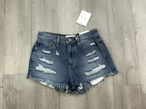Kancan Jean Shorts Distressed Frayed Hem Hot Pants Denim Blue Size 5/26 NWT - Picture 1 of 8
