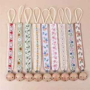 Schnullerkette Stickerei Stoff Schnullerband Geburt Nuckelkette Schnullerclips - Bild 1 von 21