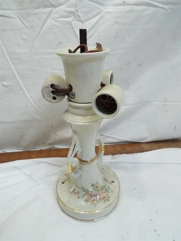 Vintage Ceiling Mount Triple Light Porcelain Fixture Victorian Rose Floral Cover