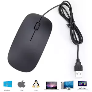 USB Wired Slim Mouse Optical 2.4GHZ Desktop Mouse 3 Button Ultra Slim Black - Picture 1 of 12