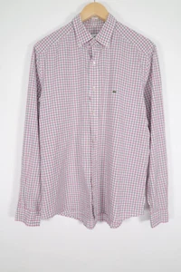 Lacoste Gingham Check Men's Shirt Pink Grey Long Sleeve Shirt Size 41 UK Medium - Picture 1 of 13