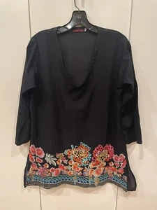 EUC Johnny Was Black 100% Cotton With Multi-color Embroidery Size XS - Picture 1 of 4