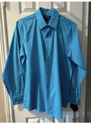 Apt 9 Mens sz 16 1/2 34 35 Shirt Solid Turquoise Blue Stretch Slim Fit Button Up - Image 1 of 4