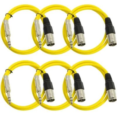 6 Pack of 3 Foot Yellow XLR Male to TRS Patch Cables PA DJ Cords XLRF to 1/4" - Image 1 of 4