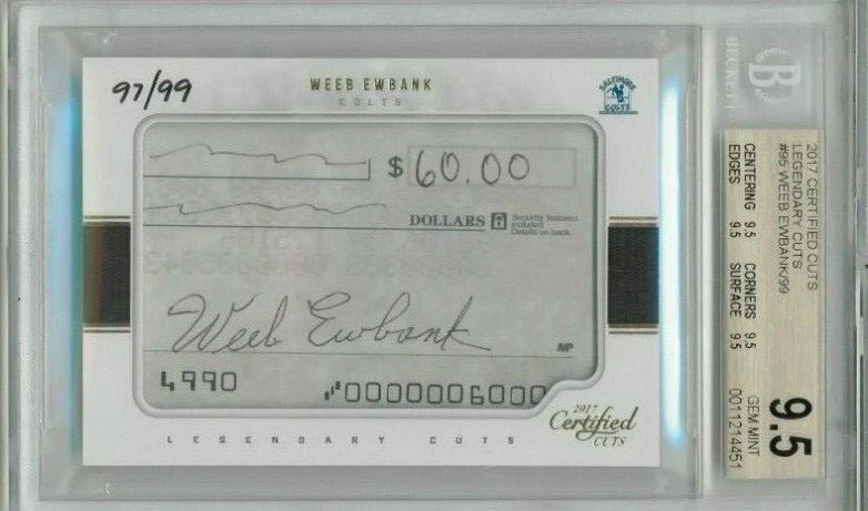 2017 Panini Certified Cuts Weeb Ewbank Auto #'ed 97/99 True BGS 9.5 - Image 1 of 2