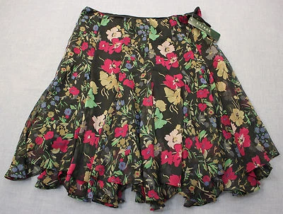RALPH LAUREN Womens Black Floral Lined Pleated Ruffle Skirt NEW Size 16  $125 - Image 1 of 4