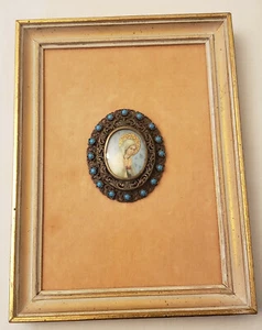 Vintage Silver Hand Painted & Framed Virgin Mary Turquoise Brooch / Pendant #2 - Picture 1 of 6