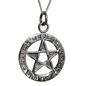 Elfin Pentacle Pendant Theban Spell Wording 925 Sterling Silver Jewellery & Box - Picture 1 of 12